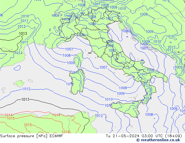 Atmosférický tlak ECMWF Út 21.05.2024 03 UTC