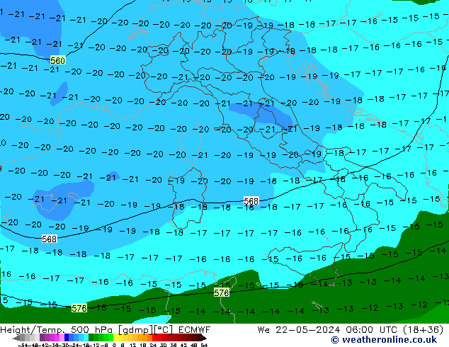 Z500/Rain (+SLP)/Z850 ECMWF Mi 22.05.2024 06 UTC