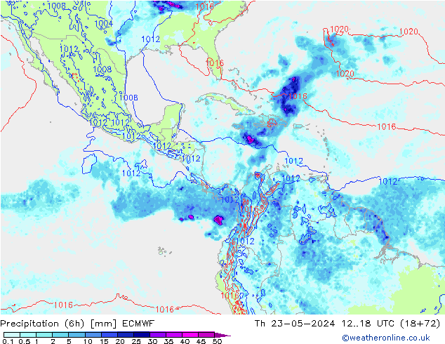 Precipitation (6h) ECMWF Čt 23.05.2024 18 UTC