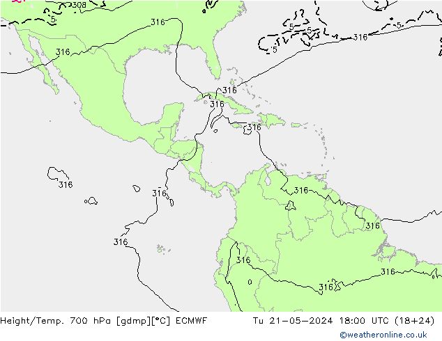Height/Temp. 700 hPa ECMWF  21.05.2024 18 UTC