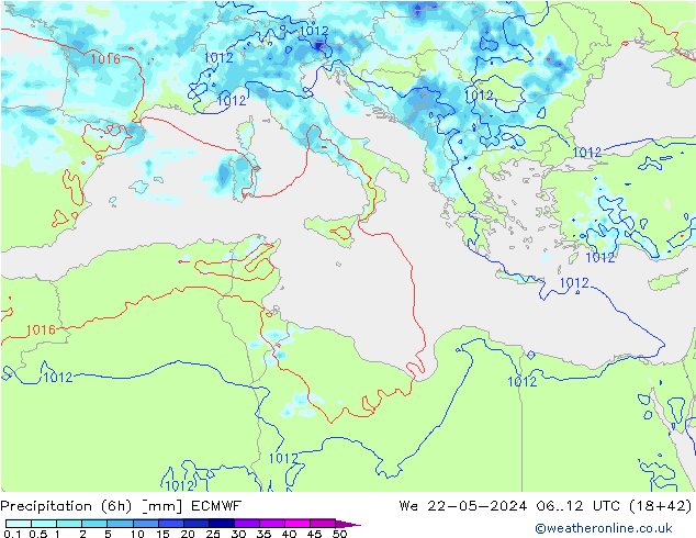 Yağış (6h) ECMWF Çar 22.05.2024 12 UTC