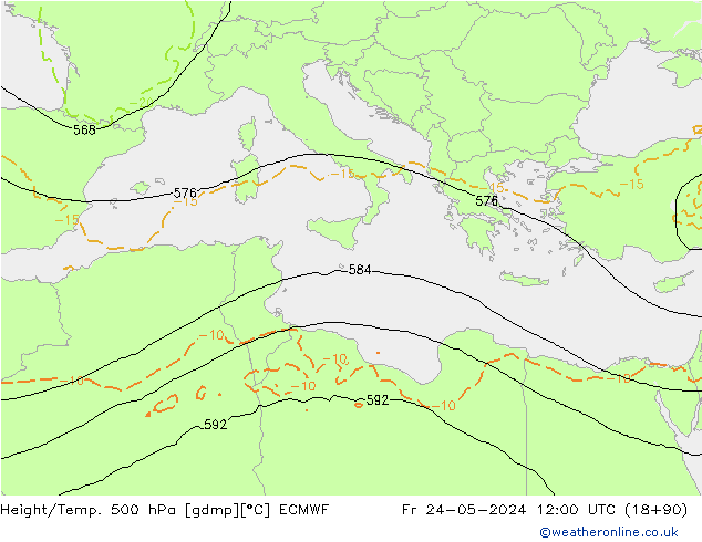 Height/Temp. 500 hPa ECMWF Fr 24.05.2024 12 UTC