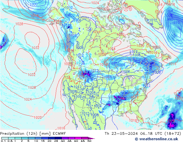 Precipitation (12h) ECMWF Čt 23.05.2024 18 UTC