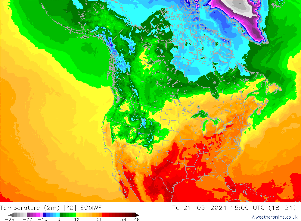 Temperaturkarte (2m) ECMWF Di 21.05.2024 15 UTC