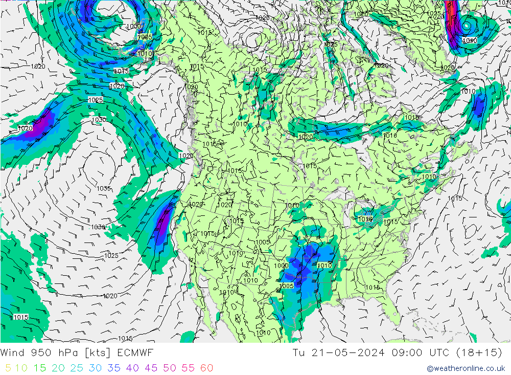 Wind 950 hPa ECMWF di 21.05.2024 09 UTC