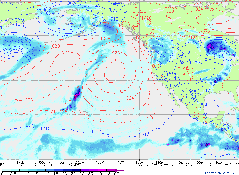 Z500/Regen(+SLP)/Z850 ECMWF wo 22.05.2024 12 UTC