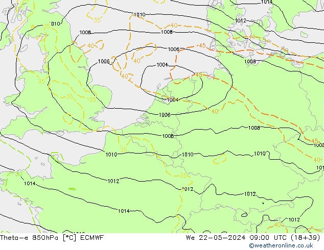 Theta-e 850hPa ECMWF St 22.05.2024 09 UTC