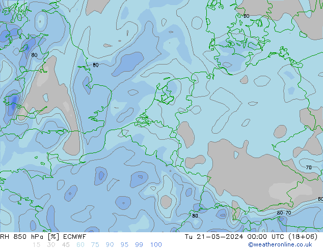 RH 850 hPa ECMWF Di 21.05.2024 00 UTC