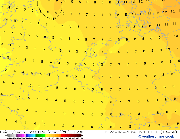 Z500/Rain (+SLP)/Z850 ECMWF Qui 23.05.2024 12 UTC