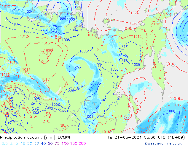 Precipitation accum. ECMWF Tu 21.05.2024 03 UTC