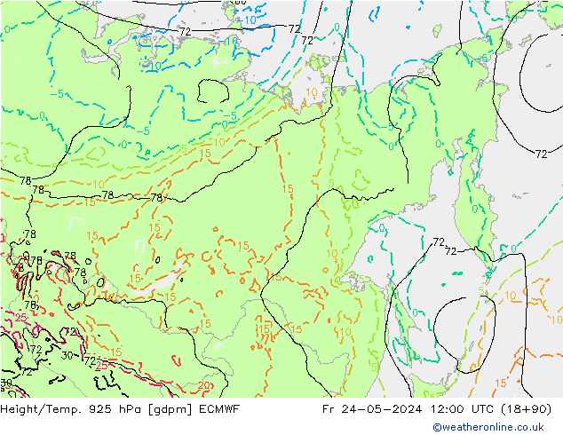 Height/Temp. 925 гПа ECMWF пт 24.05.2024 12 UTC