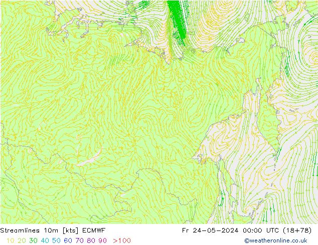 Stroomlijn 10m ECMWF vr 24.05.2024 00 UTC