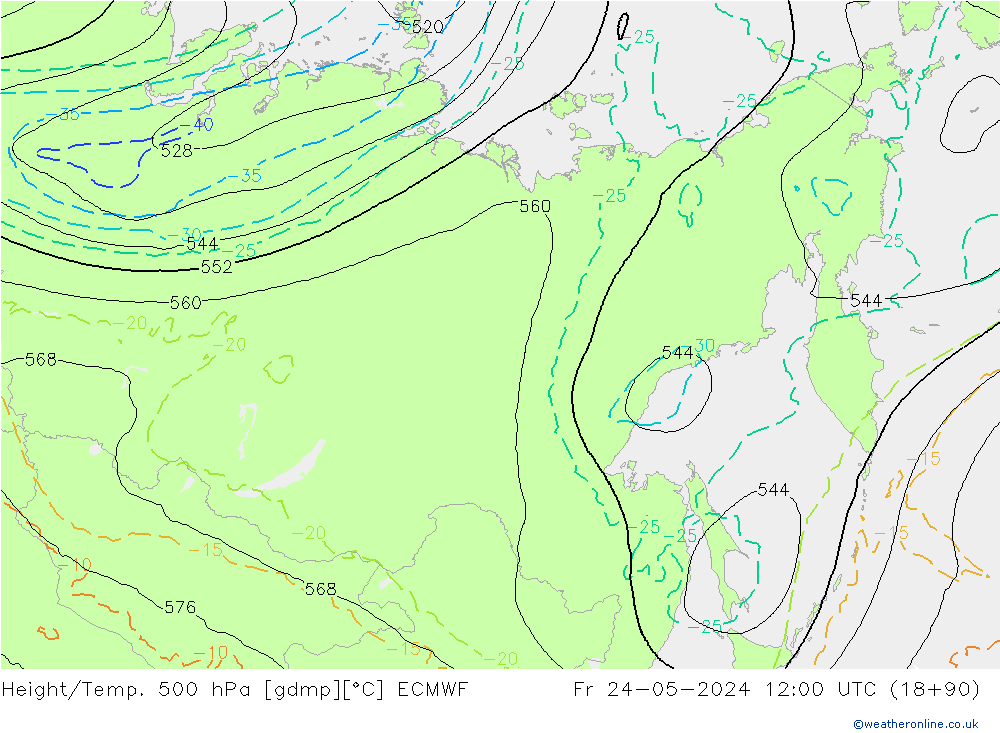 Height/Temp. 500 hPa ECMWF pt. 24.05.2024 12 UTC