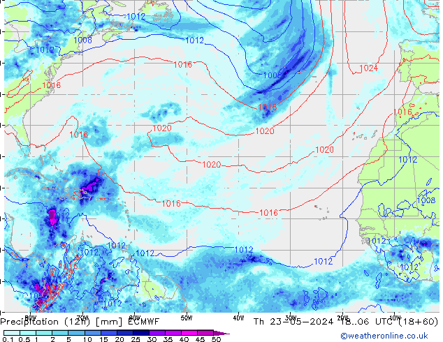 осадки (12h) ECMWF чт 23.05.2024 06 UTC