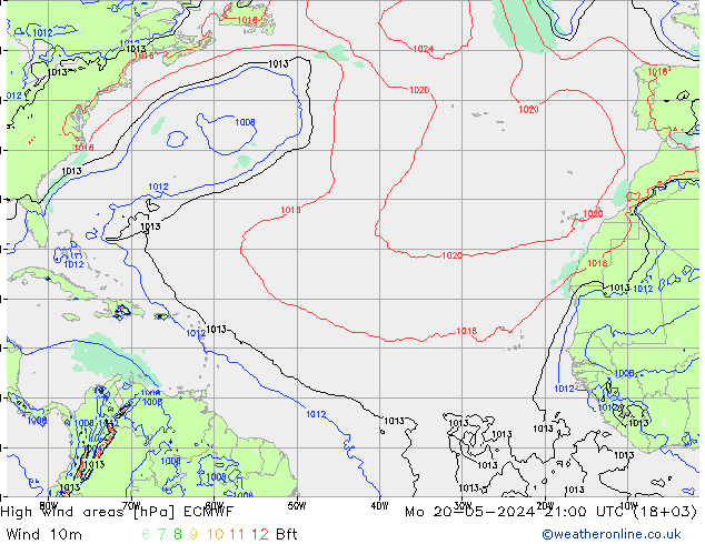 High wind areas ECMWF  20.05.2024 21 UTC