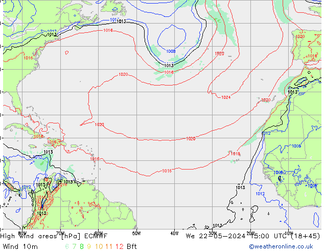 High wind areas ECMWF ср 22.05.2024 15 UTC