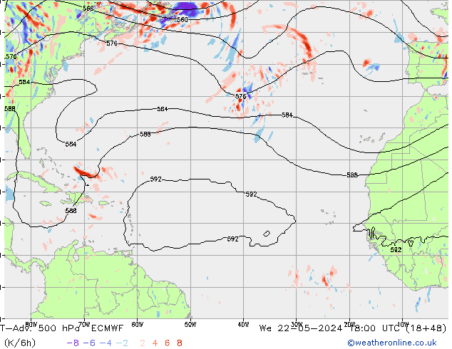 T-Adv. 500 hPa ECMWF śro. 22.05.2024 18 UTC