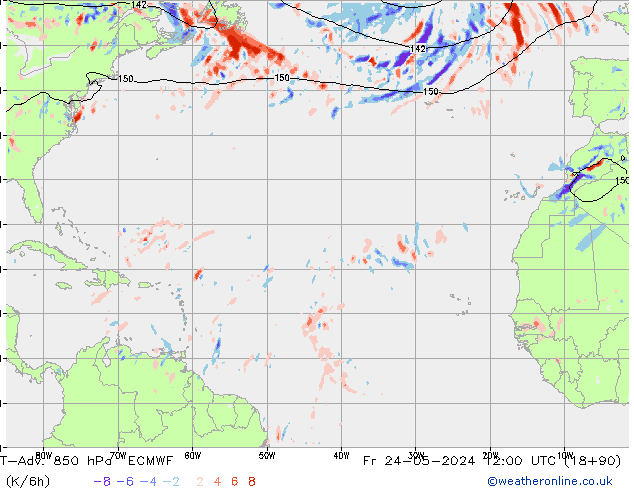 T-Adv. 850 hPa ECMWF Sex 24.05.2024 12 UTC