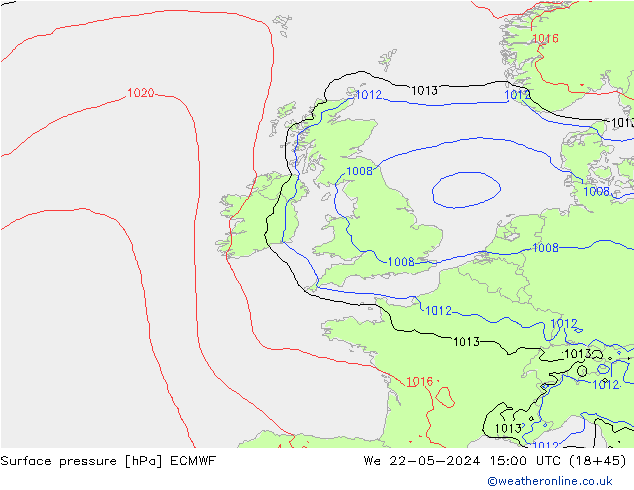 Surface pressure ECMWF We 22.05.2024 15 UTC
