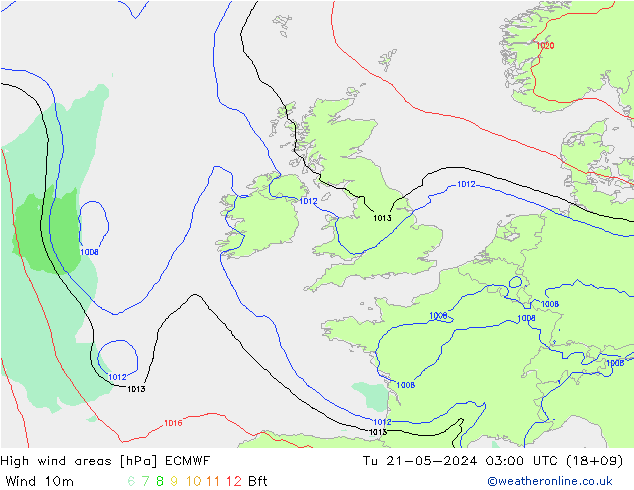 High wind areas ECMWF  21.05.2024 03 UTC