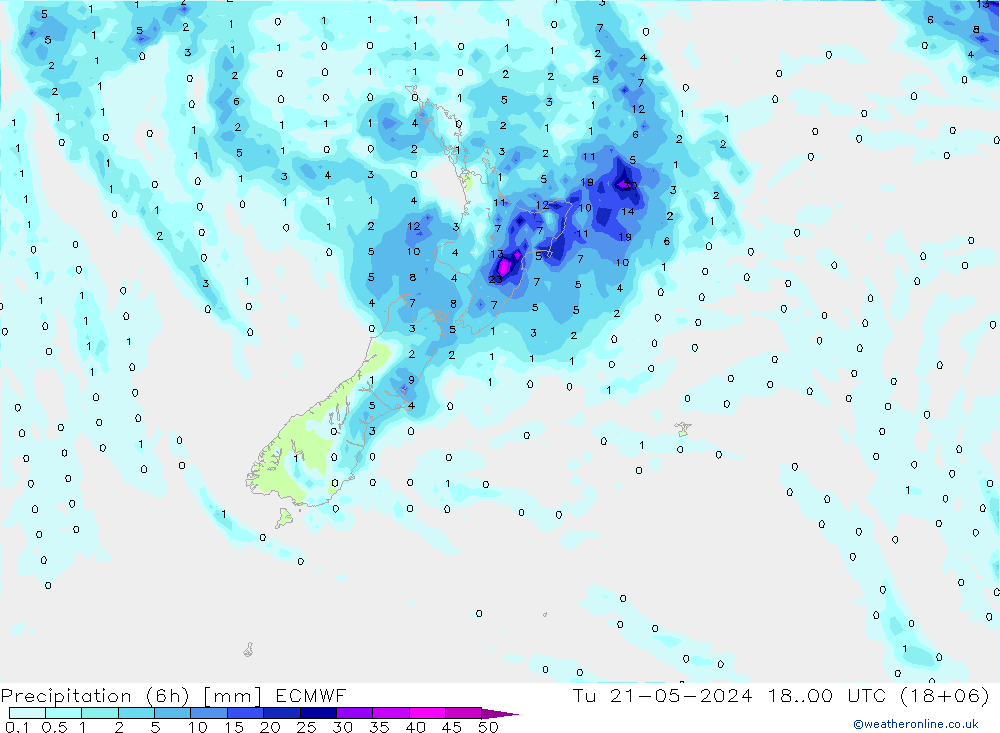 Prec 6h/Wind 10m/950 ECMWF Tu 21.05.2024 00 UTC