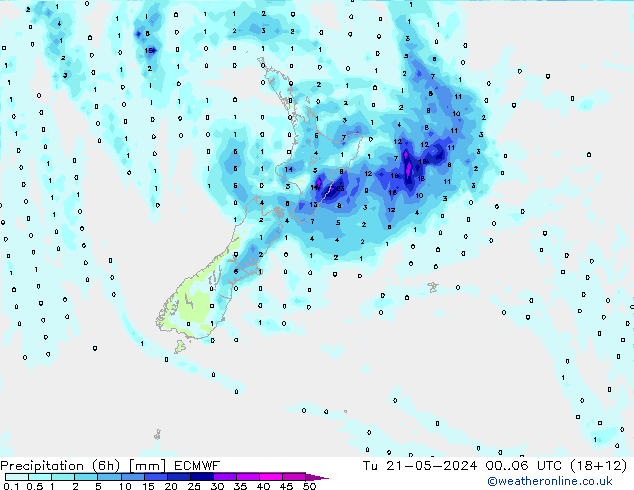 Precipitazione (6h) ECMWF mar 21.05.2024 06 UTC