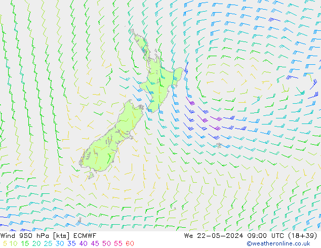 Vent 950 hPa ECMWF mer 22.05.2024 09 UTC