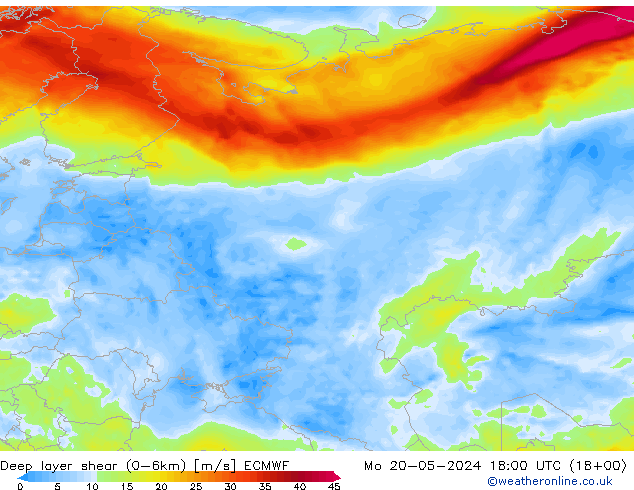 Deep layer shear (0-6km) ECMWF Seg 20.05.2024 18 UTC