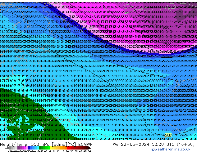 Z500/Rain (+SLP)/Z850 ECMWF ср 22.05.2024 00 UTC