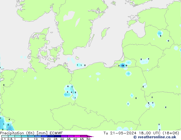 Yağış 6sa/Rüz. 10m/950 ECMWF Sa 21.05.2024 00 UTC