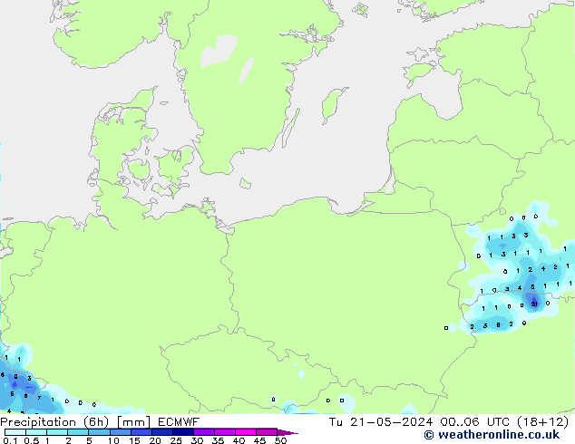 Totale neerslag (6h) ECMWF di 21.05.2024 06 UTC