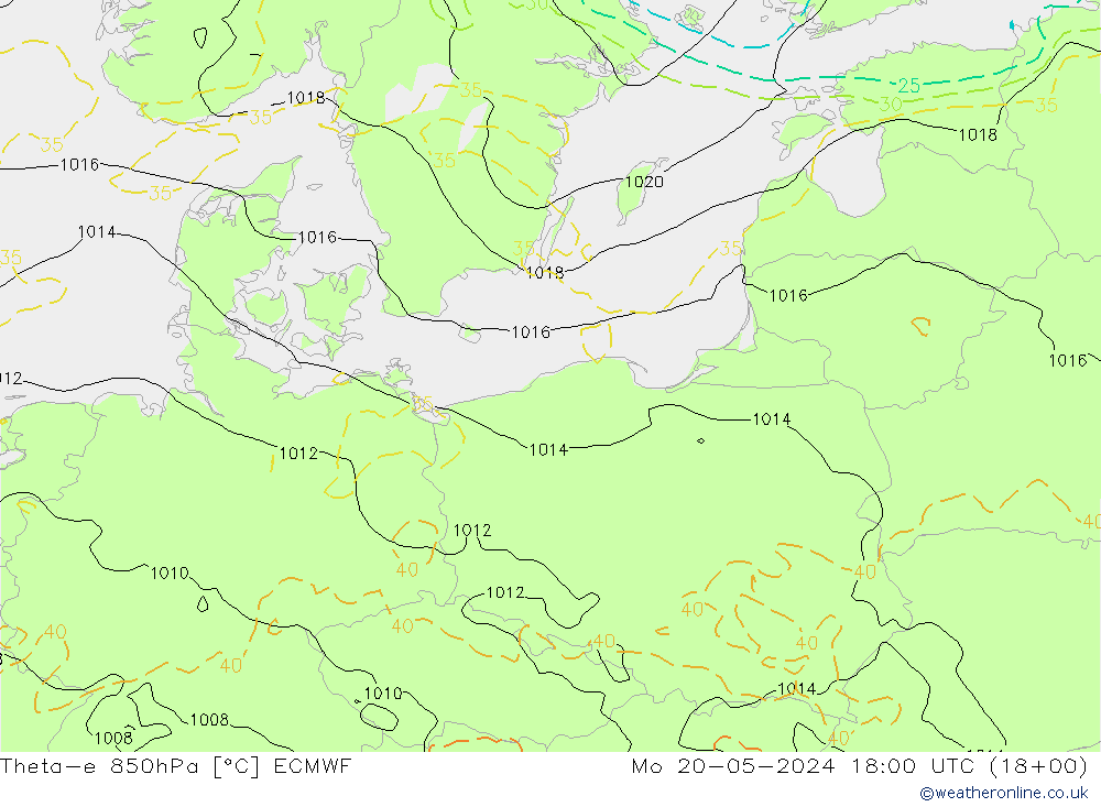 Theta-e 850hPa ECMWF lun 20.05.2024 18 UTC