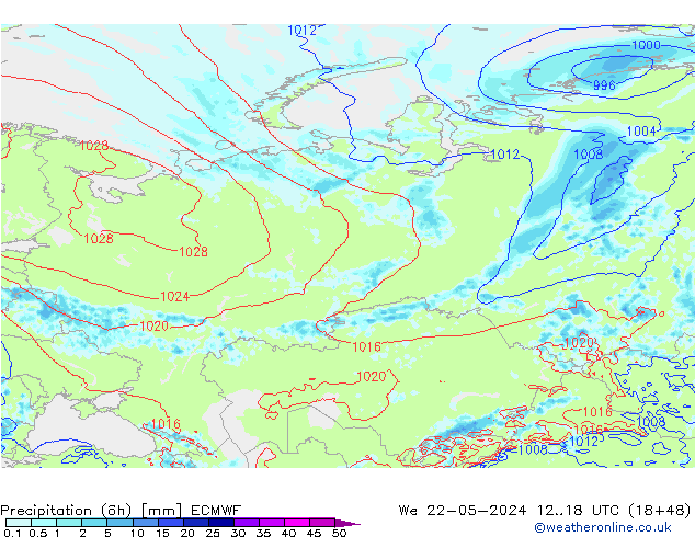 Z500/Rain (+SLP)/Z850 ECMWF śro. 22.05.2024 18 UTC