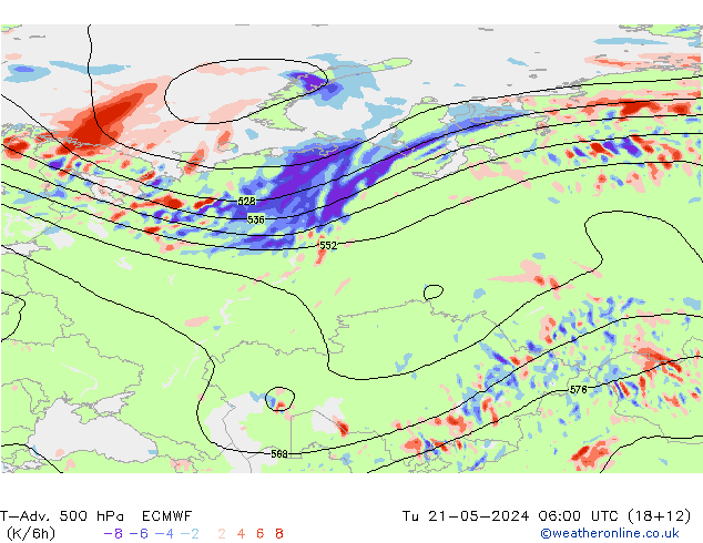 T-Adv. 500 hPa ECMWF mar 21.05.2024 06 UTC
