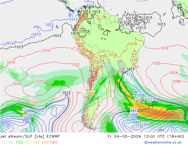 Jet Akımları/SLP ECMWF Cu 24.05.2024 12 UTC