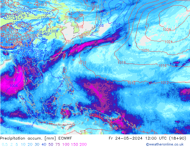 Precipitation accum. ECMWF Fr 24.05.2024 12 UTC