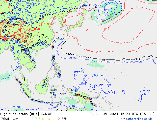 High wind areas ECMWF Ter 21.05.2024 15 UTC