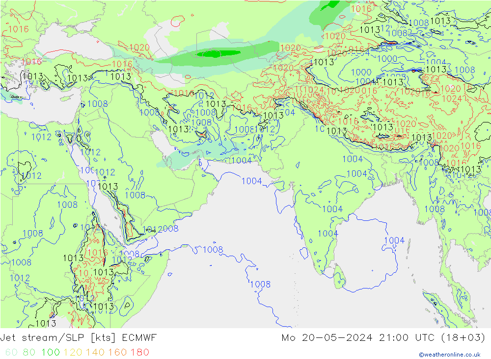 高速氣流/地面气压 ECMWF 星期一 20.05.2024 21 UTC