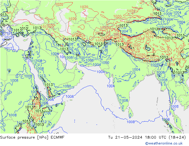 Surface pressure ECMWF Tu 21.05.2024 18 UTC