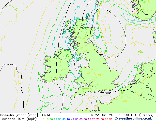 Isotachs (mph) ECMWF  23.05.2024 09 UTC