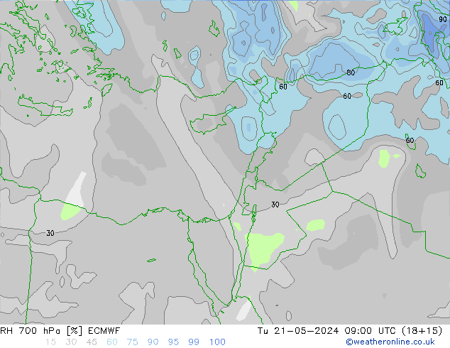 RH 700 hPa ECMWF mar 21.05.2024 09 UTC