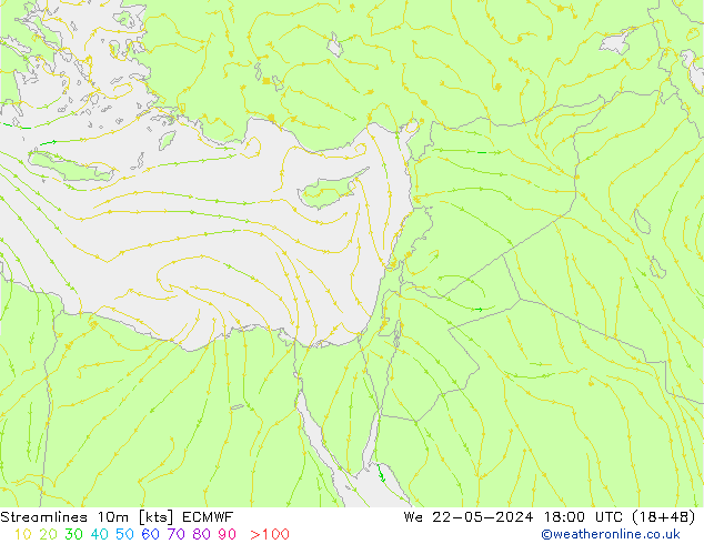 Linia prądu 10m ECMWF śro. 22.05.2024 18 UTC