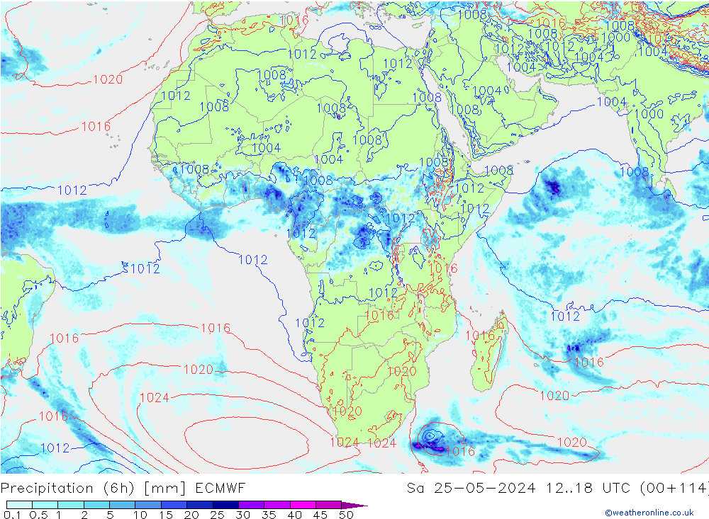 Precipitation (6h) ECMWF Sa 25.05.2024 18 UTC