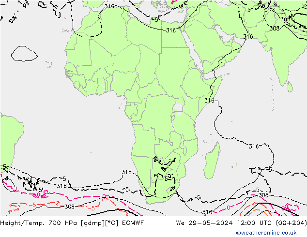 Yükseklik/Sıc. 700 hPa ECMWF Çar 29.05.2024 12 UTC
