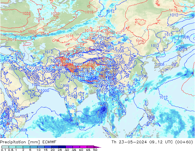 Srážky ECMWF Čt 23.05.2024 12 UTC
