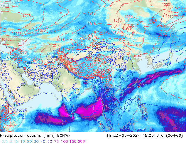 Totale neerslag ECMWF do 23.05.2024 18 UTC
