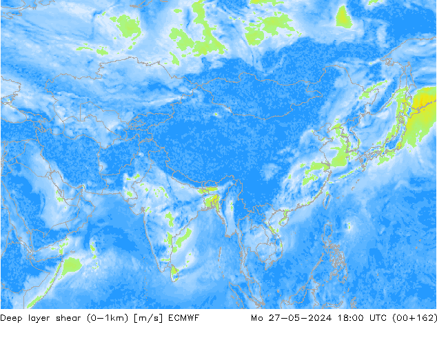 Deep layer shear (0-1km) ECMWF Po 27.05.2024 18 UTC