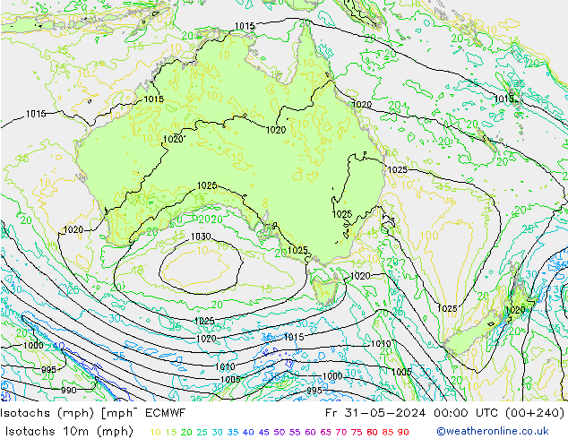 Isotachs (mph) ECMWF Fr 31.05.2024 00 UTC