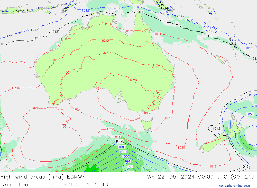 High wind areas ECMWF We 22.05.2024 00 UTC