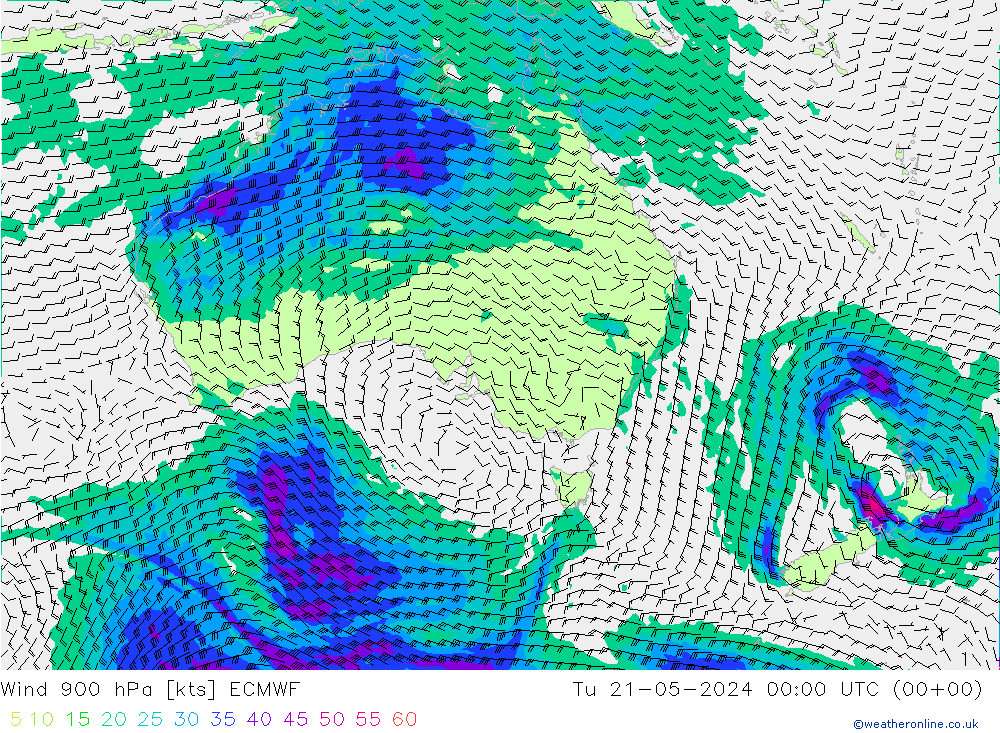 Wind 900 hPa ECMWF Tu 21.05.2024 00 UTC